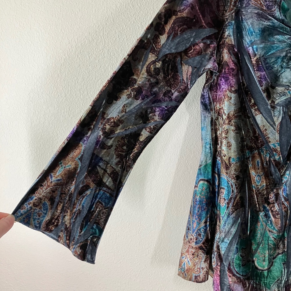 ONE WORLD Velour V-neck Top 2X Flare Sleeve Mixed Print Fairy Grunge Whimsigoth - Picture 3 of 12